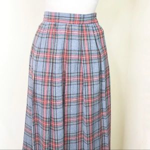 Vintage Plaid Tartan Skirt Pleated Grey Red